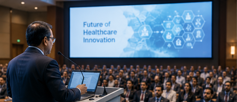 Speaker presenting at a medical conference
